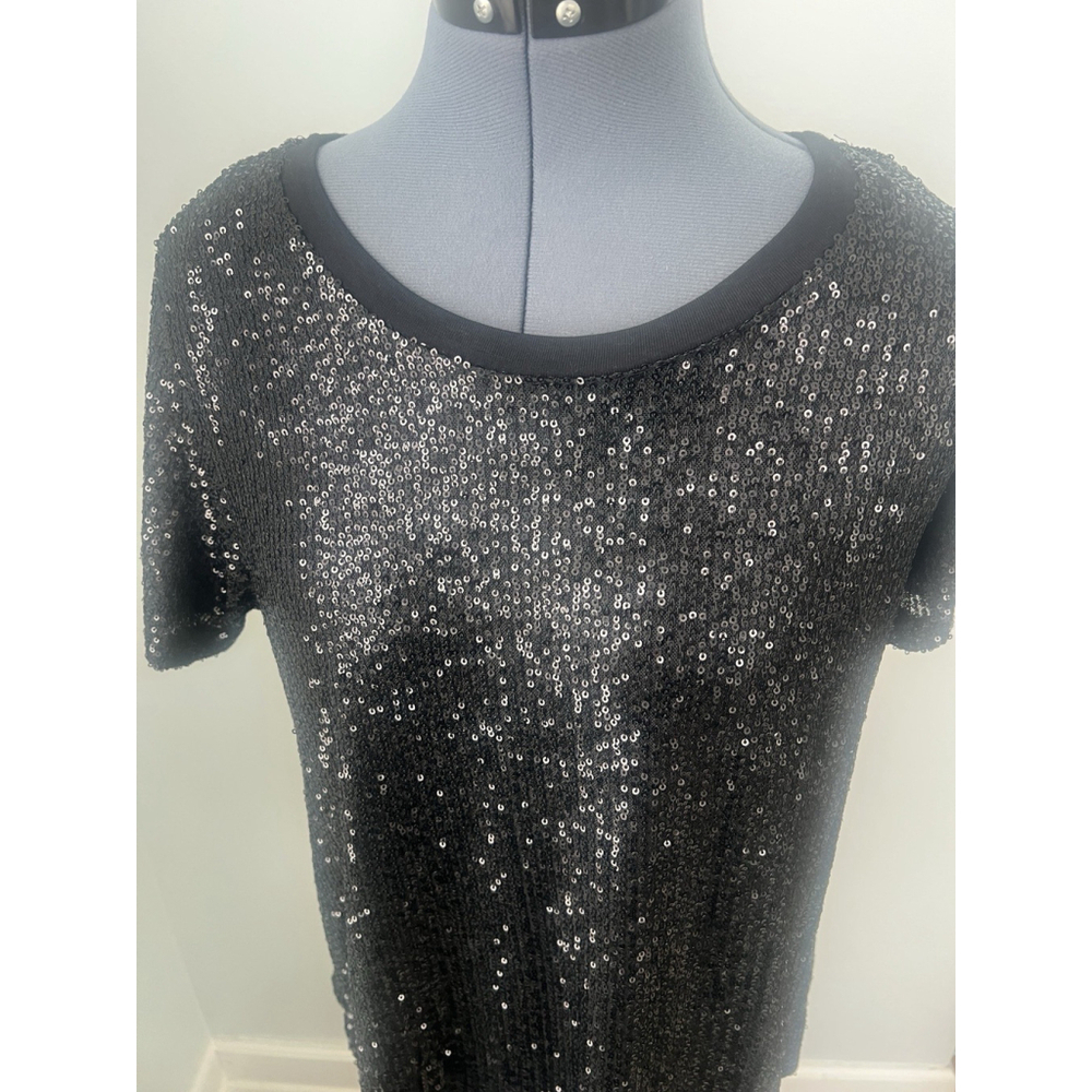 KORI America NEW Size M Black All over Sequin Short Sleeve Loose fit Blouse